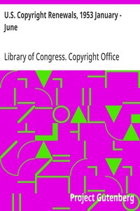 U.S. Copyright Renewals, 1953 January - June — Library of Congress. Copyright Office cover