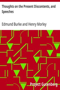 Thoughts on the Present Discontents, and Speeches — Edmund Burke cover