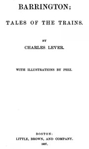 Barrington. Volume 1 (of 2) — Charles Lever cover