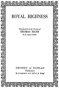 Royal Highness — Thomas Mann cover