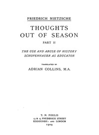 Thoughts Out of Season, Part II — Friedrich Wilhelm Nietzsche cover