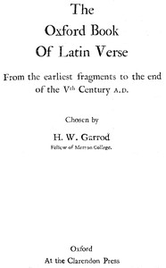 The Oxford Book of Latin Verse: From the earliest fragments to the end of the Vth Century A.D. — Anonymous cover