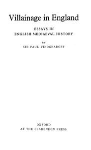 Villainage in England: Essays in English Mediaeval History — Paul Vinogradoff cover