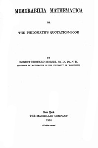Memorabilia Mathematica; or, the Philomath's Quotation-Book — Anonymous cover