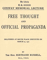 Free Thought and Official Propaganda — Bertrand Russell cover