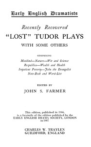 Recently Recovered "Lost" Tudor Plays with some others — Anonymous cover