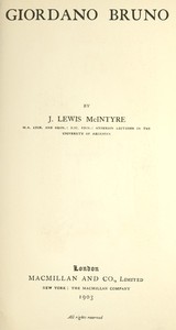 Giordano Bruno — J. Lewis (James Lewis) McIntyre cover
