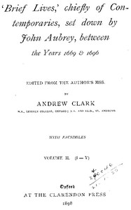 Brief Lives, Vol. 2 — John Aubrey cover