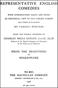 Representative English Comedies, v. 1. From the beginnings to Shakespeare — Anonymous cover