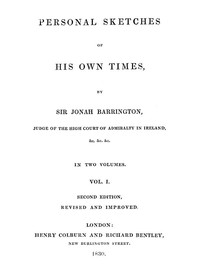 Personal sketches of his own times, Vol. 1 (of 3) — Jonah, Sir Barrington cover
