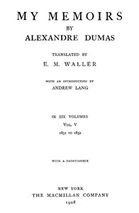 My Memoirs, Vol. V, 1831 to 1832 — Alexandre Dumas cover