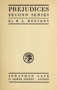 Prejudices, second series — H. L. (Henry Louis) Mencken cover