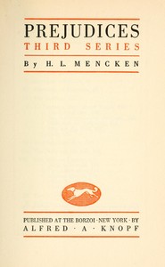 Prejudices, third series — H. L. (Henry Louis) Mencken cover