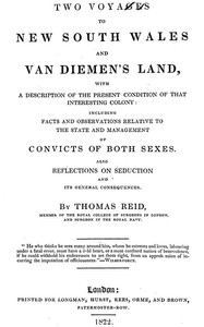Two Voyages to New South Wales and Van Diemen's Land — Thomas Reid cover