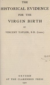 The Historical Evidence for the Virgin Birth — Vincent Taylor cover