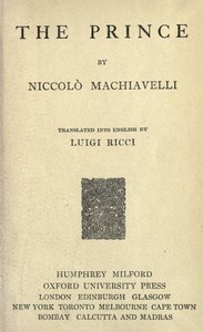 The Prince — Niccolò Machiavelli cover