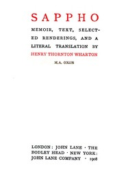 Sappho: Memoir, text, selected renderings, and a literal translation — Henry Thornton Wharton cover