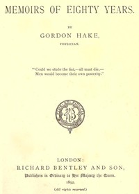 Memoirs of Eighty Years — Thomas Gordon Hake cover