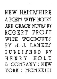 New Hampshire, A Poem; with Notes and Grace Notes — Robert Frost cover