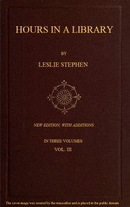 Hours in a Library, Volume 3: New Edition, with Additions — Leslie Stephen cover