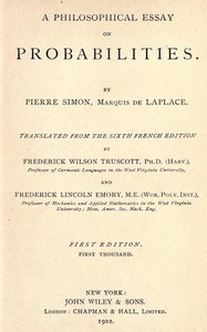A Philosophical Essay on Probabilities — Pierre Simon, marquis de Laplace cover