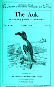 The Auk: A Quarterly Journal of Ornithology, Vol. XXXVI APRIL, 1919 No. 2 — Various cover