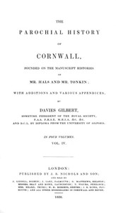 The Parochial History of Cornwall, Volume 4 (of 4) — Anonymous cover