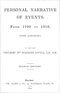 Personal Narrative of Events, From 1799 to 1815 — William Stanhope Lovell cover