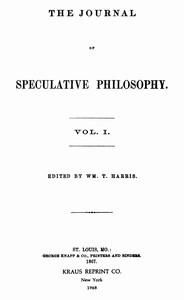 The Journal of Speculative Philosophy, Vol. I, Nos. 1-4, 1867 cover