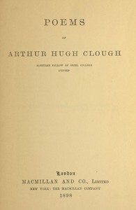 Poems of Arthur Hugh Clough — Arthur Hugh Clough cover