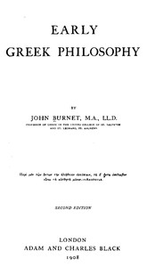 Early Greek philosophy — John Burnet cover