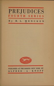 Prejudices, fourth series — H. L. (Henry Louis) Mencken cover