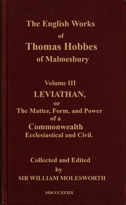 The English works of Thomas Hobbes of Malmesbury, Volume 03 (of 11) — Thomas Hobbes cover