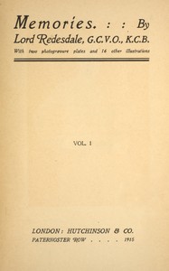 Memories (volume 1 of 2) — Algernon Bertram Freeman-Mitford, Baron Redesdale cover