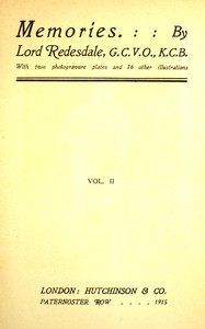 Memories (volume 2 of 2) — Algernon Bertram Freeman-Mitford, Baron Redesdale cover