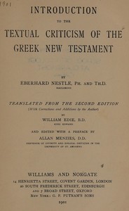 Introduction to the textual criticism of the Greek New Testament — Eberhard Nestle cover